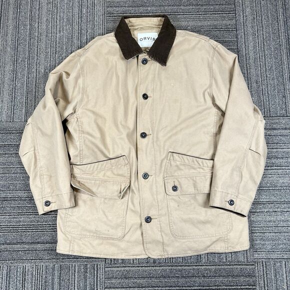Orvis Jacket Coat Barn Corduroy Collar Cuffs Quilted Canvas Full Zip XL - Picture 1 of 10